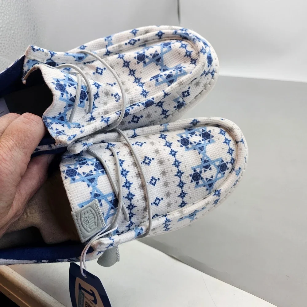 Hey Dude Wally Festival of Lights Mens Blue White Hanukkah Loafers Size 8 new